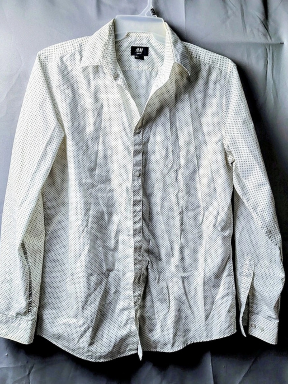 Vintage H&M Slim Fit Easy Iron Polka Dot Shirt Cream & Black Large